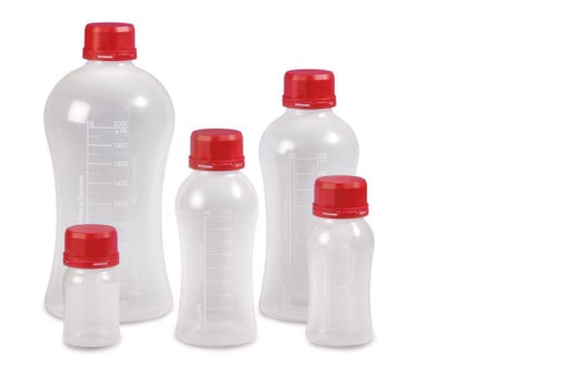 Laboratoriopullo, VITgrip&trade;-malli tilavuudet 125ml, 250ml, 500ml, 1000ml ja 2000ml